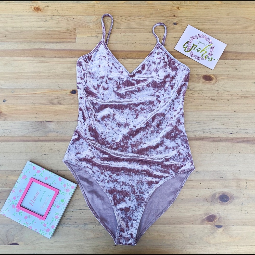 Pink velvet bodysuit